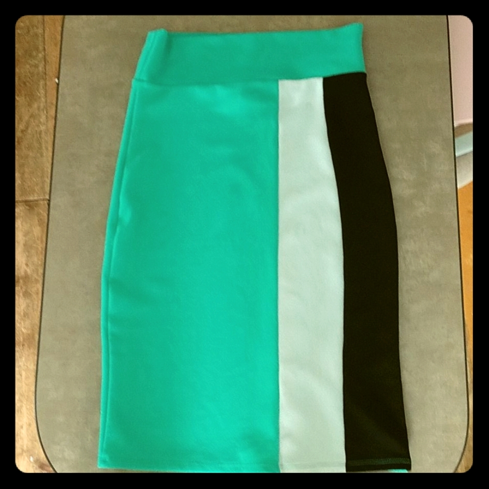 Teal & Stripped Pencil Skirt